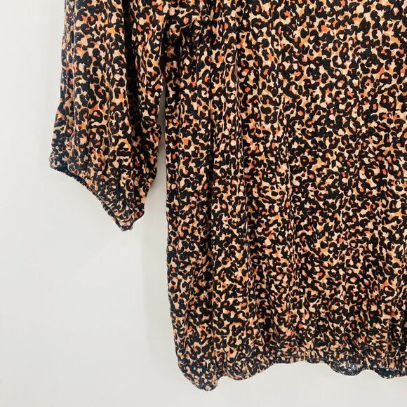 LOFT Size Small Tan & Black Cheetah Print 3/4 Sleeve Jersey Knit Blouse Top - Picture 5 of 9